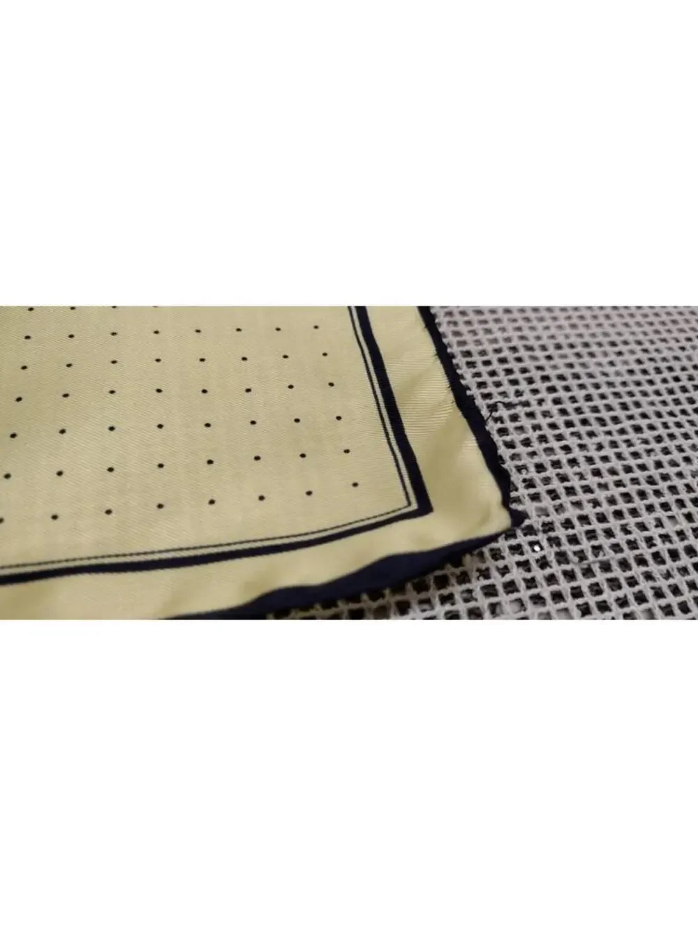 Vintage Yellow Silk Handkerchief Dark Navy Blue Dotted dots dot 19 inch Scarf